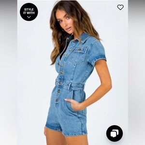 NWT U KNOW WHAT'S UP ROMPER Lioness button up Denim Romper. Size Small